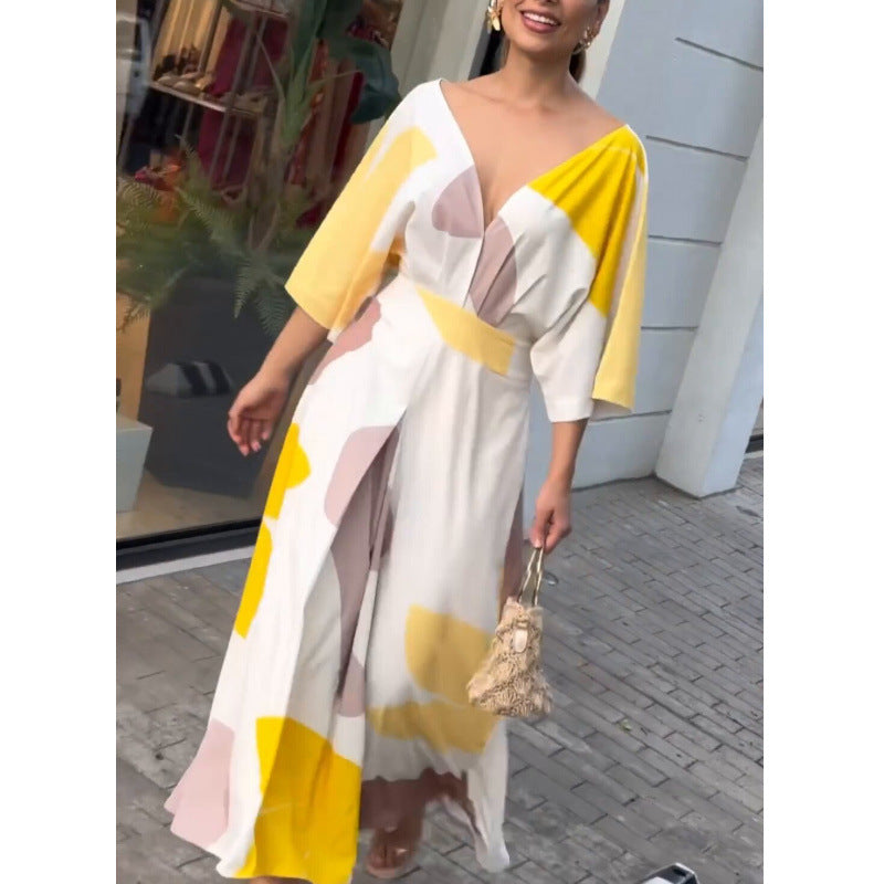 Women's V-Neck High-Waisted Dress | fabeslos.com