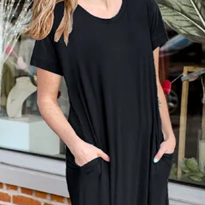 Women's Casual Loose Short Sleeve Pocket Split Maxi Dress | fabeslos.com