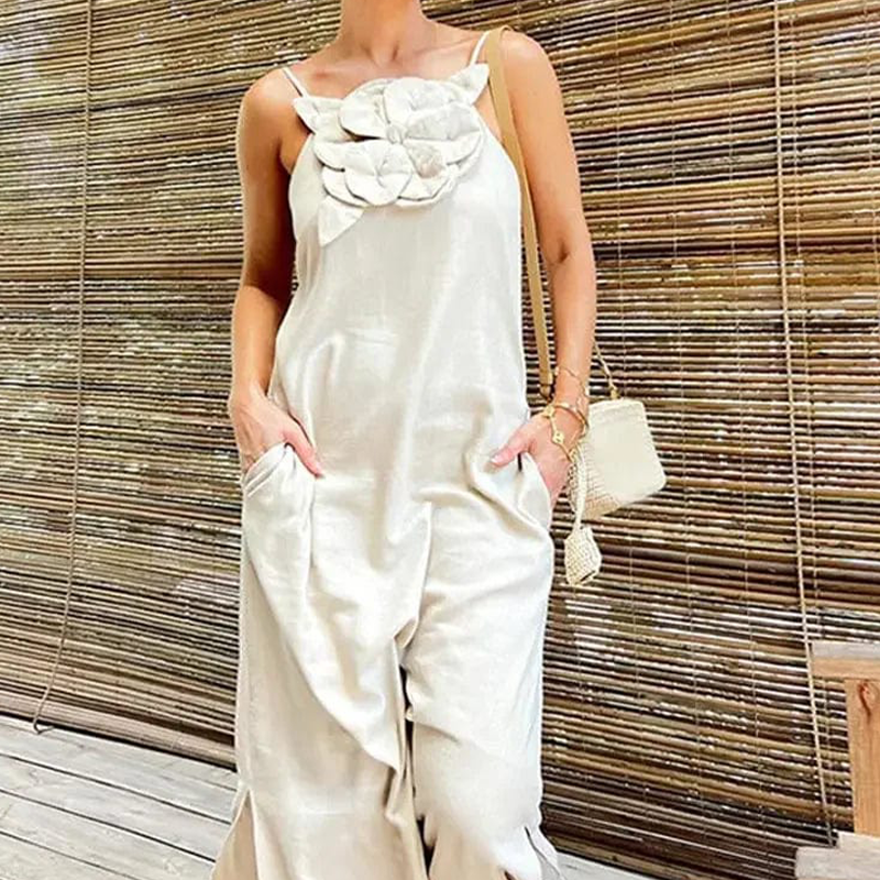 Women's Elegant Spaghetti Strap Maxi Dress with Floral Accent | fabeslos.com