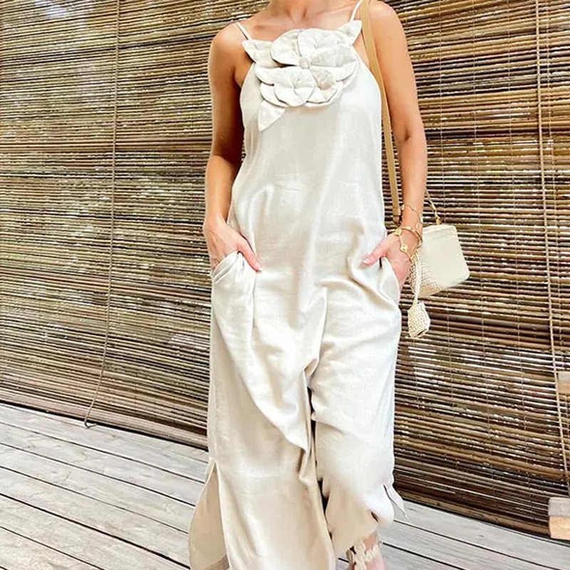 Women's Elegant Spaghetti Strap Maxi Dress with Floral Accent | fabeslos.com